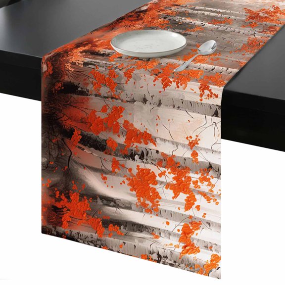 Table Runner Orange Forest Plant Decorative Dining Table Runner Tree Illustration Kitchen Table Decoration for Home, Holiday and Party Use 13x36 Inch