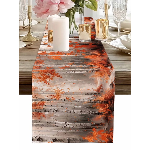 Table Runner Orange Forest Plant Table Runners Tree Illustration Cotton Linen Dresser Scarf Kitchen Dining Table Decor for Home Dinner Party Decor 13x36 Inch