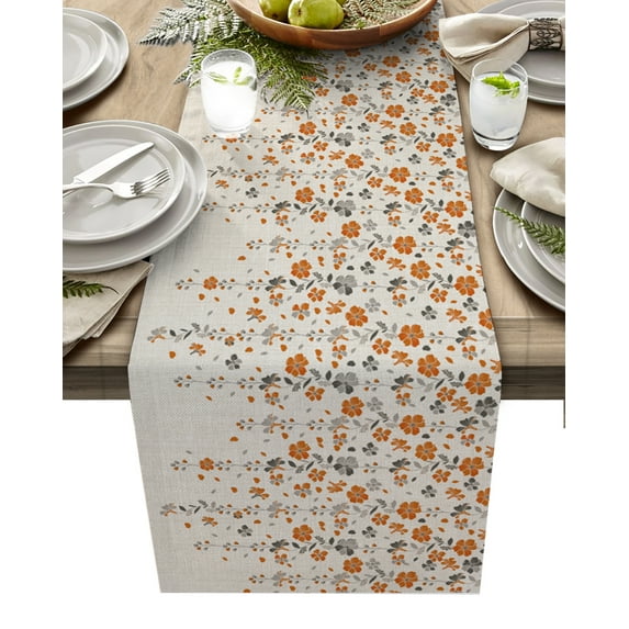 Table Runner Orange Gray Floral Table Decoration for Kitchen Dinning Spring Flowers Table Decoration for Indoor Outdoor Party Wedding Decor 13x72 Inch