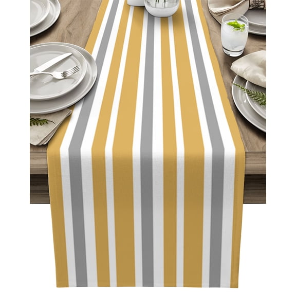 Table Runner Orange, Grey and White Stripes Table Decoration for Kitchen Dinning Striped Pattern Table Decoration for Indoor Outdoor Party Wedding Decor 13x90inch