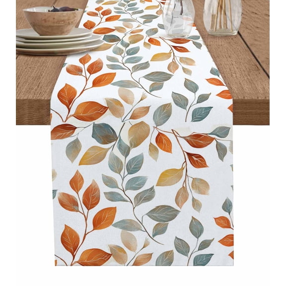 Table Runner Orange Leaves Plant Table Decoration for Kitchen Dinning Green Leaf Branch Table Decoration for Indoor Outdoor Party Wedding Decor 13x72 Inch