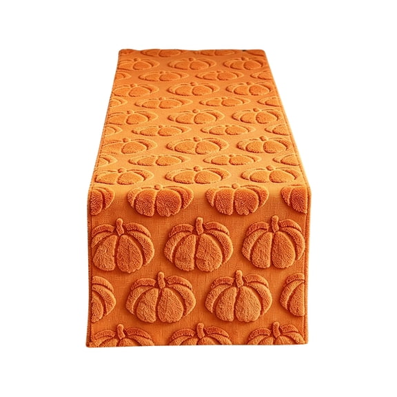 Table Runner Orange Raised Pumpkin Pattern 1 Piece for Halloween Fall Home Dining Decor