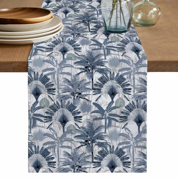 Table Runner Palm Leaves Soft Linen Style Table Runner Cloth Tropical Plant Dining Table Decor for Kitchen, Dining Room, Parties, Holiday & Everyday Use 13x36 Inch