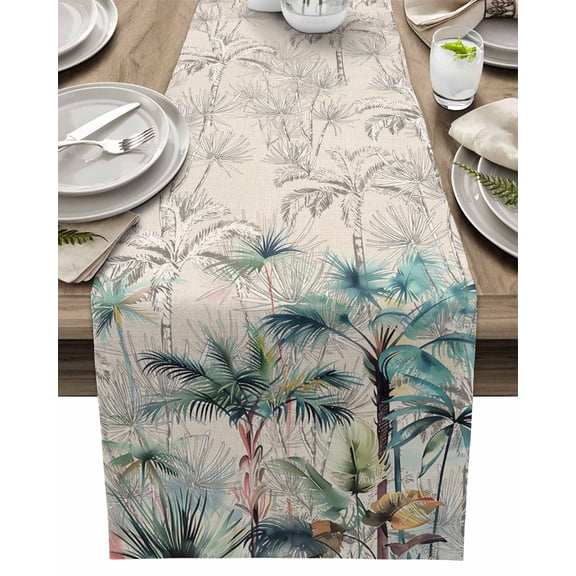 Table Runner Palm Leaves Table Decoration for Kitchen Dinning Rustic Summer Tropical Plants Table Decoration for Indoor Outdoor Party Wedding Decor 13x90inch