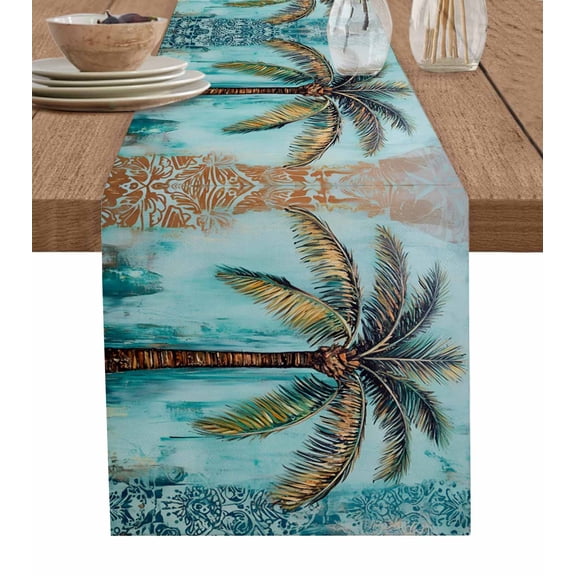 Table Runner Palm Leaves Table Decoration for Kitchen Dinning Tropical Coconut Tree Table Decoration for Indoor Outdoor Party Wedding Decor 13x72inch