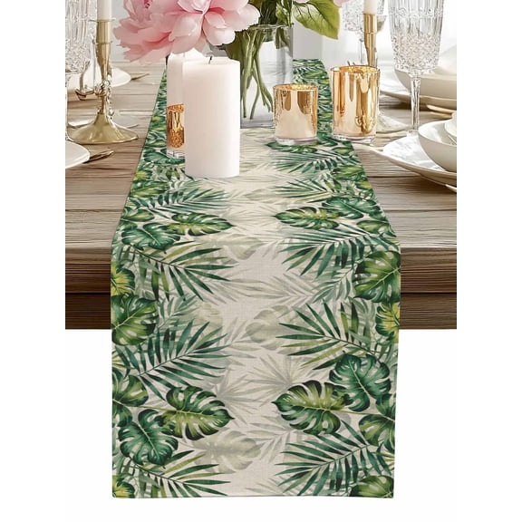 Table Runner Palm Leaves Table Runners Summer Tropical Plant Leaf Linen Cotton Linen Dresser Scarf Kitchen Dining Table Decor for Home Dinner Party Decor 13x36 Inch