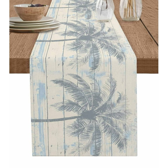 Table Runner Palm Tree Hand Drawn Table Decoration for Kitchen Dinning Retro Wood Grain Table Decoration for Indoor Outdoor Party Wedding Decor 13x90inch