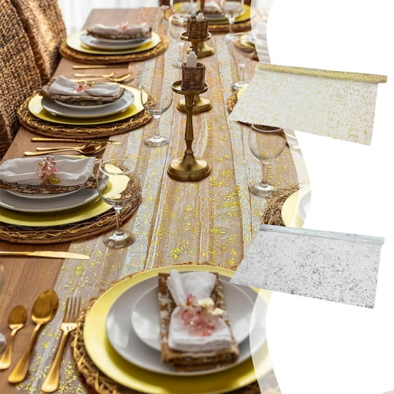 Table Runner Party Decor - Sequin Glitter Foil Mesh, Sparkling Hollowed Out Design, Romantic Dining Table Cover, Reusable Wedding Celebration, Topliu
