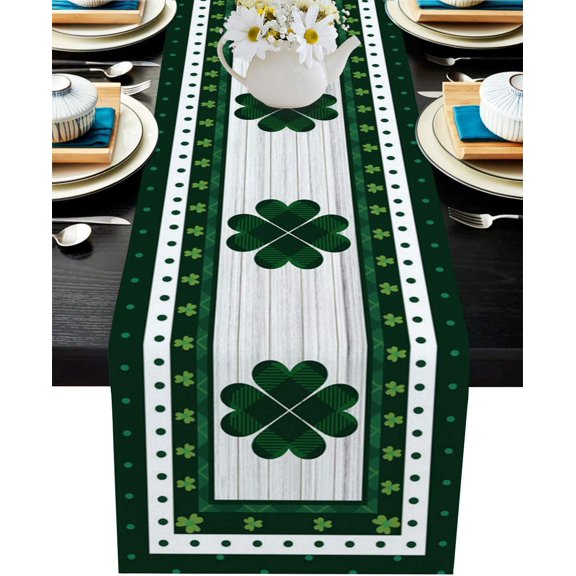 Table Runner for Party Wedding Kitchen Dining Table Home Decorations,Classic Shamrock Clover Design St. Patrick''s Day Washable linen table runners 13x71 in