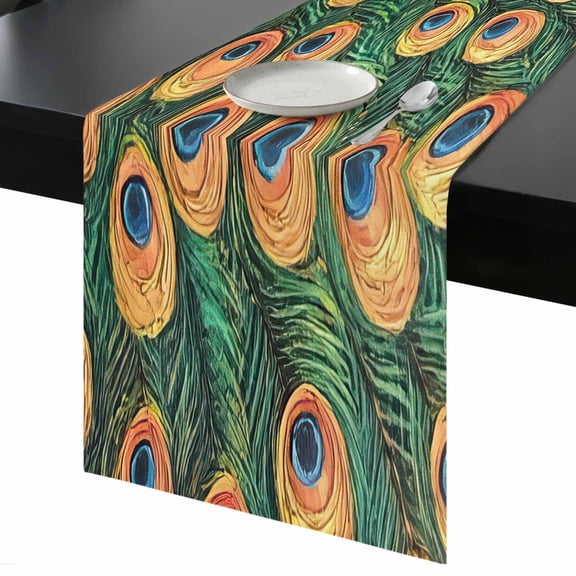 Table Runner Peacock Decorative Dining Table Runner Peacock Feather Kitchen Table Decoration for Home, Holiday and Party Use 13x36 Inch
