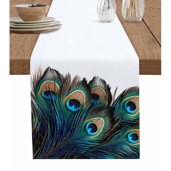 Table Runner Peacock Feathers Table Decoration for Kitchen Dinning Modern Art Table Decoration for Indoor Outdoor Party Wedding Decor 13x90inch