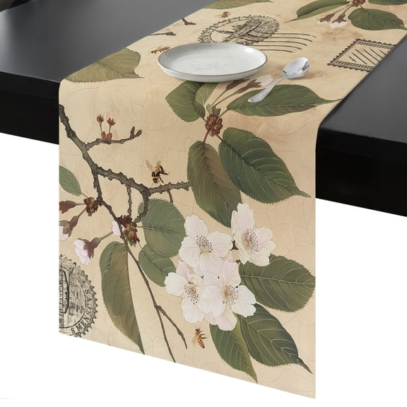 Table Runner Pear Blossom Flower Decorative Dining Table Runner Pear Tree Kitchen Table Decoration for Home, Holiday and Party Use 13x36 Inch