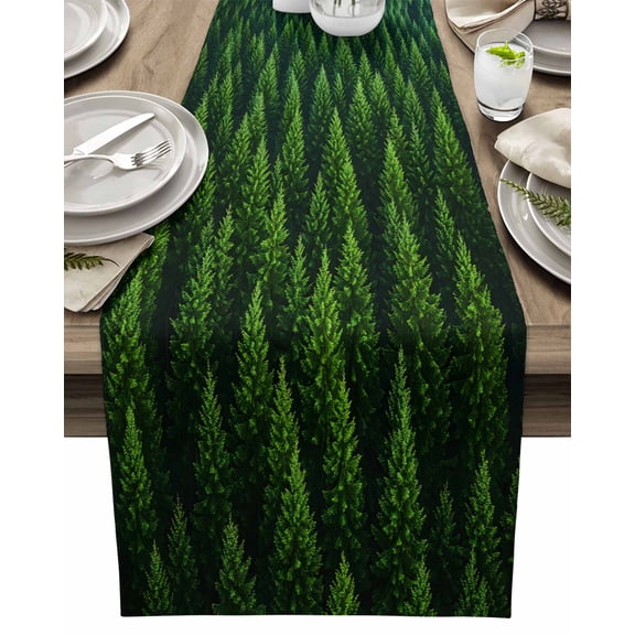 Table Runner Pine Trees Forest Table Decoration for Kitchen Dinning Minimalist Art Table Decoration for Indoor Outdoor Party Wedding Decor 13x72inch