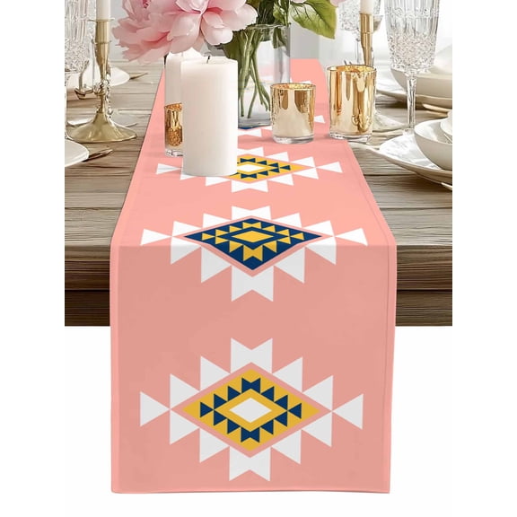 Table Runner Pink Aztec Table Runners Boho Western Tribal Pattern Cotton Linen Dresser Scarf Kitchen Dining Table Decor for Home Dinner Party Decor 13x36 Inch
