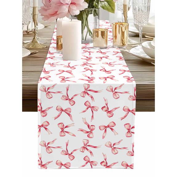 Table Runner Pink Bow Ties Table Runners Cute Cotton Linen Dresser Scarf Kitchen Dining Table Decor for Home Dinner Party Decor 13x36 Inch