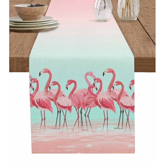 Table Runner Pink Flamingos Lake Table Decoration for Kitchen Dinning Vintage Bird Table Decoration for Indoor Outdoor Party Wedding Decor 13x72inch