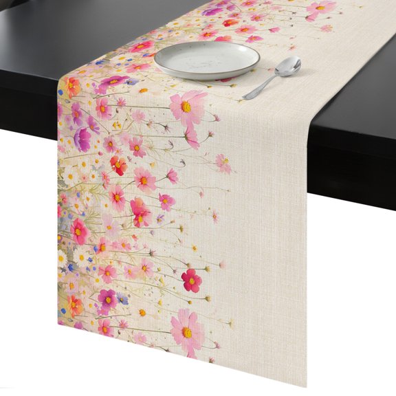 Table Runner Pink Flower Decorative Dining Table Runner Nature Plant Floral Kitchen Table Decoration for Home, Holiday and Party Use 13x36 Inch