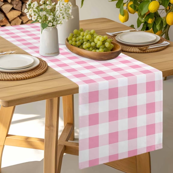 Table Runner Pink Gradient Buffalo Check Dresser Scarves 13x36 Inch,Linen Table Runners Modern Geometric Grid Tablerunner for Home Dining Indoor Outdoor Wedding Party Tabletop Decor