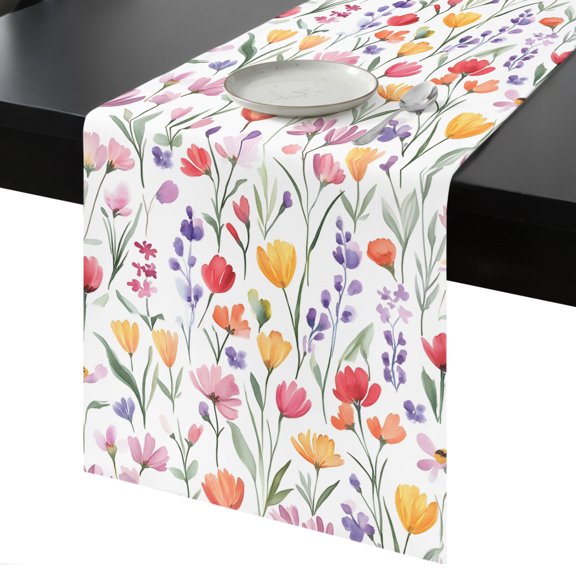 Table Runner Pink Purple Flowers Decorative Dining Table Runner Watercolor Garden Kitchen Table Decoration for Home, Holiday and Party Use 13x108 Inch
