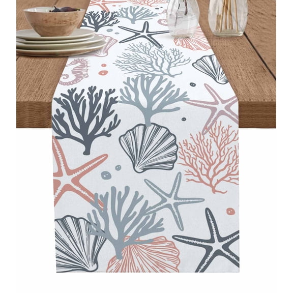 Table Runner Pink Starfish Table Decoration for Kitchen Dinning Shell Coral Marine Life Table Decoration for Indoor Outdoor Party Wedding Decor 13x72inch