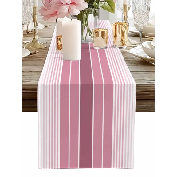 Table Runner Pink Stripes Table Runners Gradient Striped Cotton Linen Dresser Scarf Kitchen Dining Table Decor for Home Dinner Party Decor 13x90 Inch
