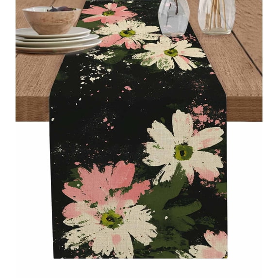 Table Runner Pink White Flowers Table Decoration for Kitchen Dinning Vintage Flowers Table Decoration for Indoor Outdoor Party Wedding Decor 13x72 Inch