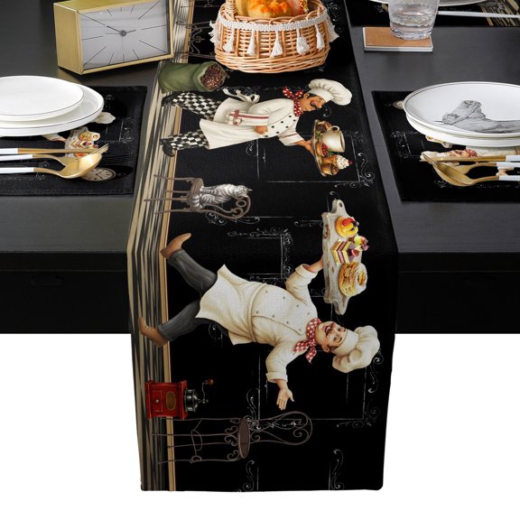 Table Runner and Placemats Set of 4 Cake Dessert Chef Table Runner with Matching Placemats Cat Black Check Plaid Table Mats Set for Kitchen Dining Table Decor Dresser Scarf 13x70 Inch