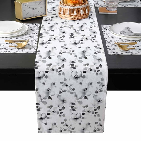 Table Runner and Placemats Set of 4 Gray Floral Table Runner with Matching Placemats Watercolor Flower Leaf Table Mats Set for Kitchen Dining Table Decor Dresser Scarf 13x70 Inch