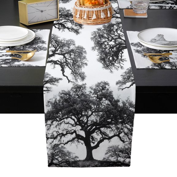 Table Runner and Placemats Set of 4 Oak Tree Forest Table Runner with Matching Placemats Black Deep Roots Branches Table Mats Set for Kitchen Dining Table Decor Dresser Scarf 13x70 Inch
