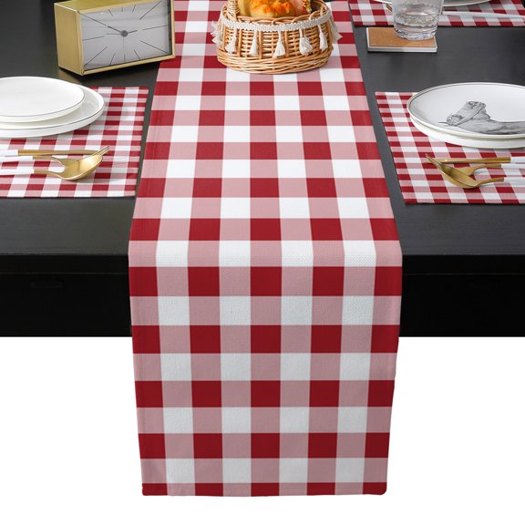 Table Runner and Placemats Set of 4 Red White Plaid Table Runner with Matching Placemats Buffalo Check Geometric Table Mats Set for Kitchen Dining Table Decor Dresser Scarf 13x70 Inch