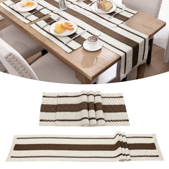 12"x70" Table Runner, Yamaziot Tassels Washable Fabric Rectangle Dining Table Mats, Table Flag, Beige
