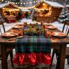 Table Runner Plaid Patterned Long Tablecloth Embellishment Ruffled Trim for Holiday Dining Table Setting