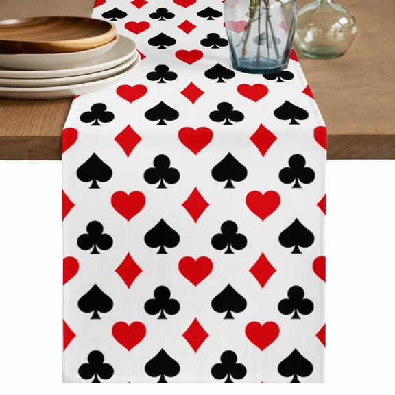 Table Runner Poker Game Themed Soft Linen Style Table Runner Cloth Las Vegas Theme Dining Table Decor for Kitchen, Dining Room, Parties, Holiday & Everyday Use 13x36 Inch