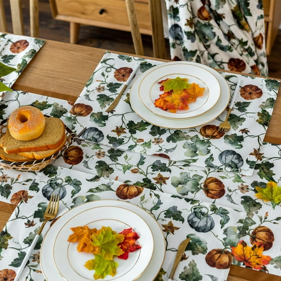 Table Runner Poly Faux Linen Pumpkins Autumn Thanksgiving Dining Table Decoration Indoor Outdoor Tablecloth Suncolor