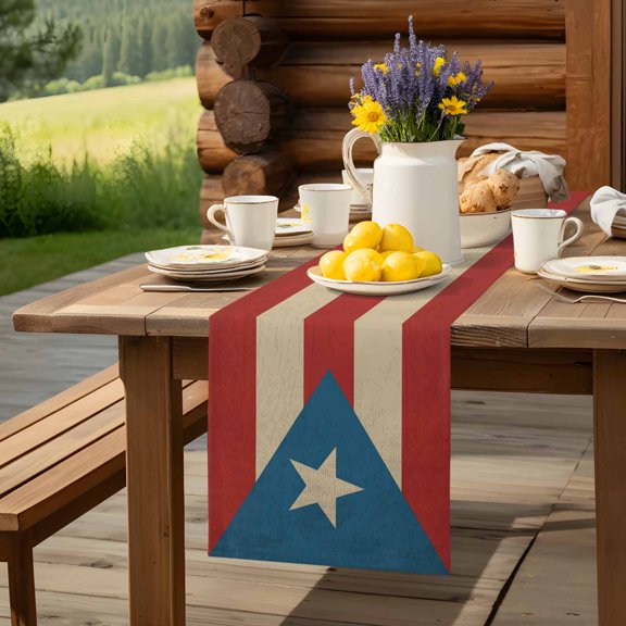 Table Runner,Puerto Rico Flag Red Stripe Stars Kitchen Dining Table Runners Tabletop Decorations Vintage Flags Pentagram Tablerunner Drsser Sarvs for Home Partyo Wdedeng Birthday Decor,13x36in