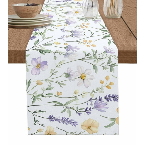 Table Runner Purple Beige Flowers Leaf Table Decoration for Kitchen Dinning Simple Style Table Decoration for Indoor Outdoor Party Wedding Decor 13x72 Inch