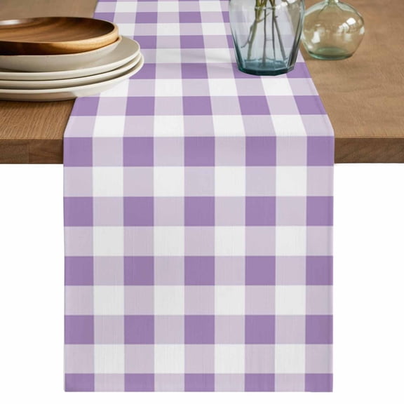 Table Runner Purple Buffalo Check Plaid Soft Linen Style Table Runner Cloth Farmhouse Style Dining Table Decor for Kitchen, Dining Room, Parties, Holiday & Everyday Use 13x36 Inch