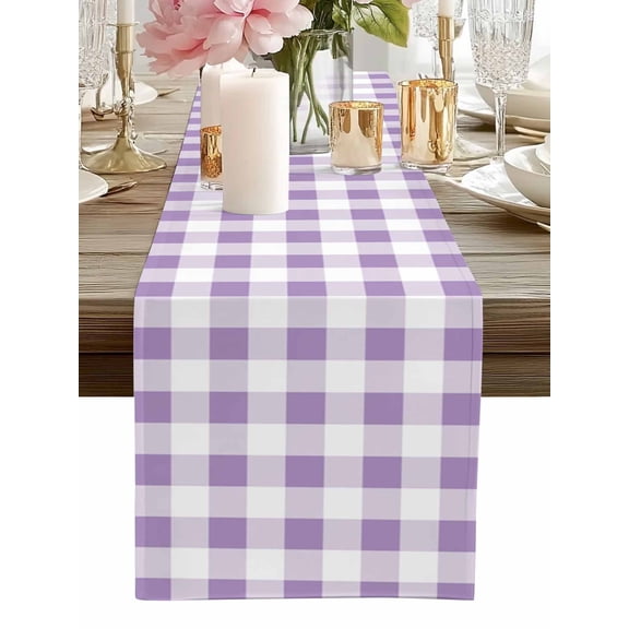 Table Runner Purple Buffalo Check Plaid Table Runners Farmhouse Style Cotton Linen Dresser Scarf Kitchen Dining Table Decor for Home Dinner Party Decor 13x36 Inch