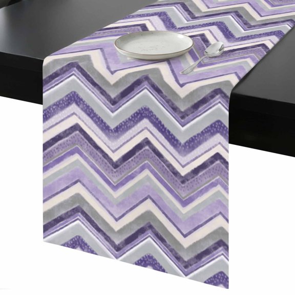Table Runner Purple Grey Chevron Decorative Dining Table Runner Geometric Design Stripe Kitchen Table Decoration for Home, Holiday and Party Use 13x36 Inch