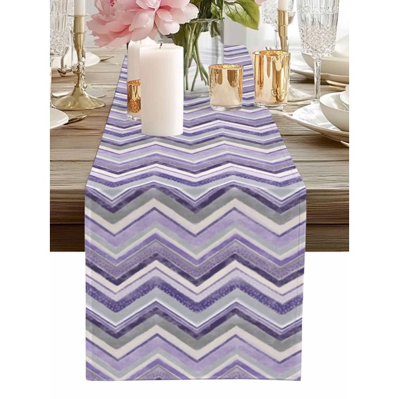 Table Runner Purple Grey Chevron Table Runners Geometric Design Stripe Cotton Linen Dresser Scarf Kitchen Dining Table Decor for Home Dinner Party Decor 13x36 Inch