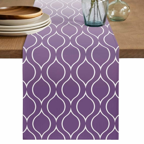 Table Runner Purple Morocco Soft Linen Style Table Runner Cloth Ombre Geometric Lines Pattern Dining Table Decor for Kitchen, Dining Room, Parties, Holiday & Everyday Use 13x36 Inch