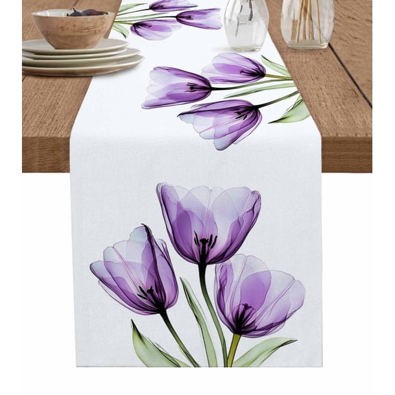Table Runner Purple Tulip Table Decoration for Kitchen Dinning Abstract Flower Table Decoration for Indoor Outdoor Party Wedding Decor 13x90inch