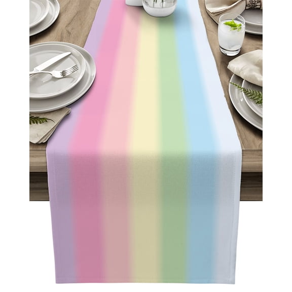 Table Runner Rainbow Candy Color Table Decoration for Kitchen Dinning Stripes Colorful Table Decoration for Indoor Outdoor Party Wedding Decor 13x72inch