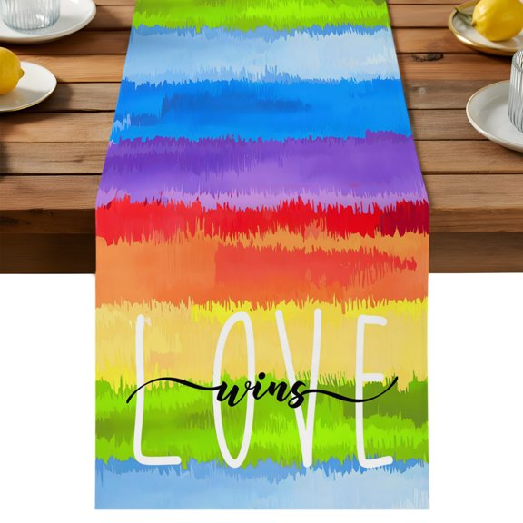 Table Runner Rainbow Stripes Decorative Table Runner for Kitchen Striped Love Wins Dinning Runner for Party Wedding Holiday Indoor Outdoor 13x36inch