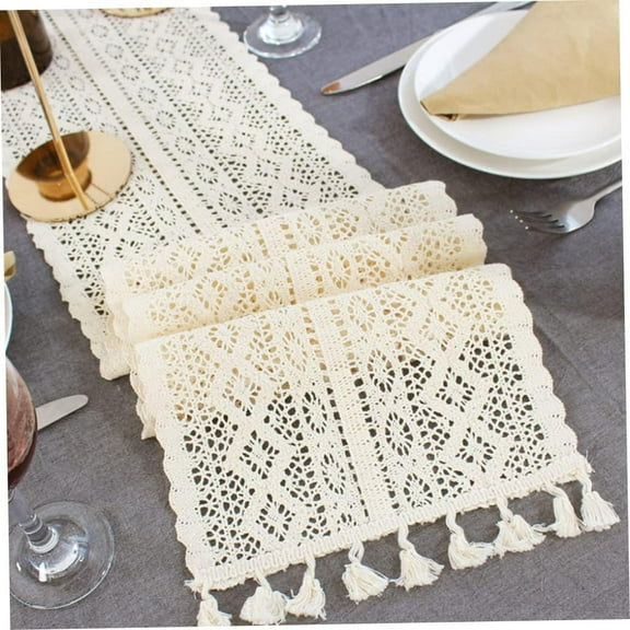 Table Runner Rectangular Crochet Table Cover Lace Macrame Runner for Country Party Kitchen Restaurant Wedding Decor, Runners