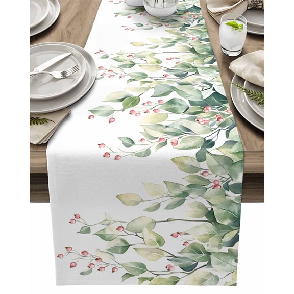 Table Runner Red Berry Table Decoration for Kitchen Dinning Eucalyptus Leaves Table Decoration for Indoor Outdoor Party Wedding Decor 13x72inch
