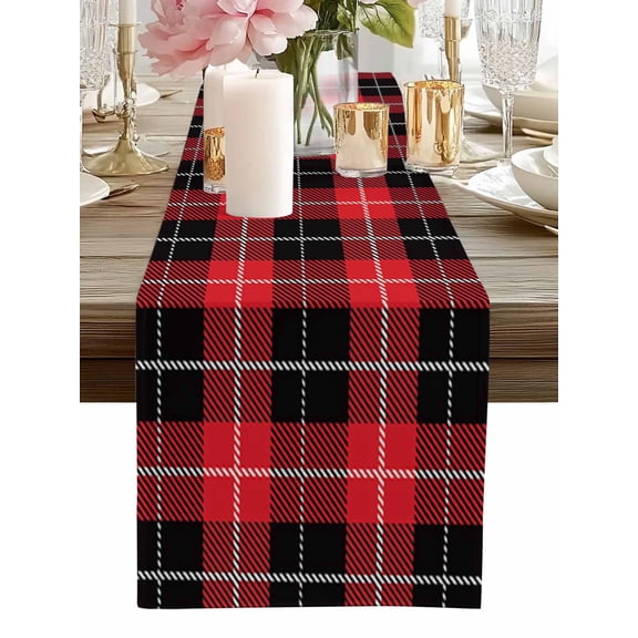 Table Runner Red Black Check Plaid Table Runners Buffalo Plaid Cotton Linen Dresser Scarf Kitchen Dining Table Decor for Home Dinner Party Decor 13x36 Inch