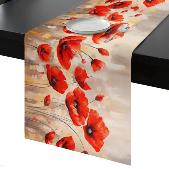 Table Runner Red Flower Floral Decorative Dining Table Runner Branch Leaves Plant Nature Kitchen Table Decoration for Home, Holiday and Party Use 13x36 Inch