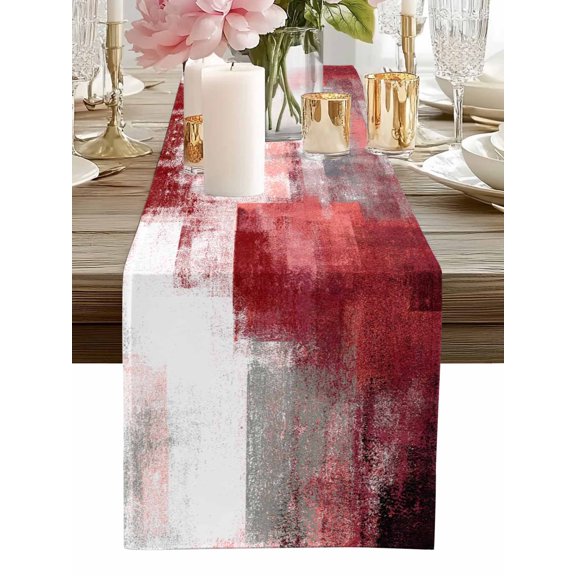 Table Runner Red Graffiti Table Runners Abstract Sage Green Paint Cotton Linen Dresser Scarf Kitchen Dining Table Decor for Home Dinner Party Decor 13x36 Inch