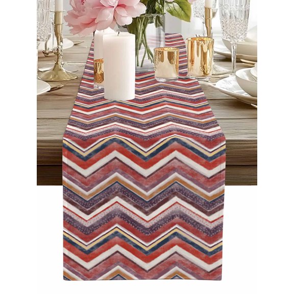 Table Runner Red Grey Chevron Table Runners Geometric Design Stripe Cotton Linen Dresser Scarf Kitchen Dining Table Decor for Home Dinner Party Decor 13x36 Inch